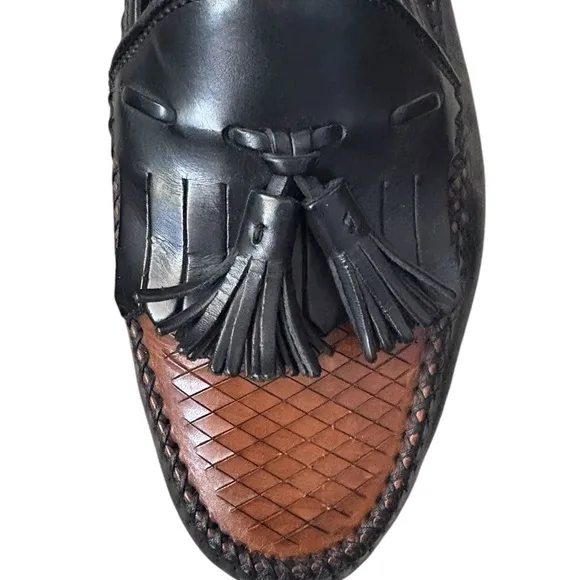 Bragano Crafted in Italy Leather Tassel Loafers Black/Brown Size 9