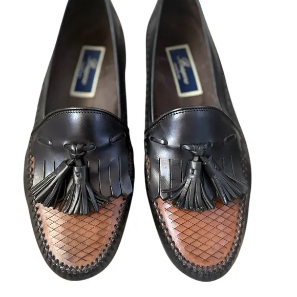 Bragano Crafted in Italy Leather Tassel Loafers Black/Brown Size 9