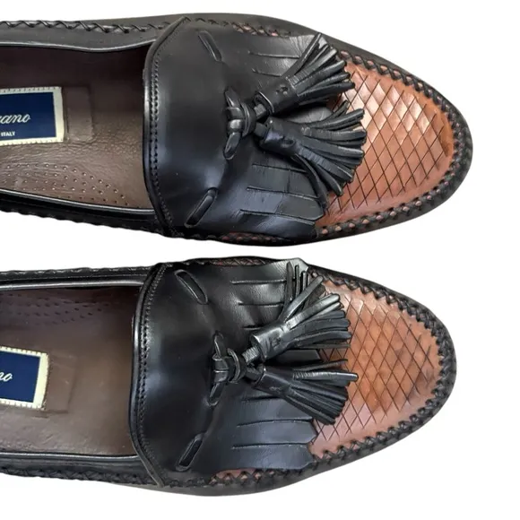 Bragano Crafted in Italy Leather Tassel Loafers Black/Brown Size 9