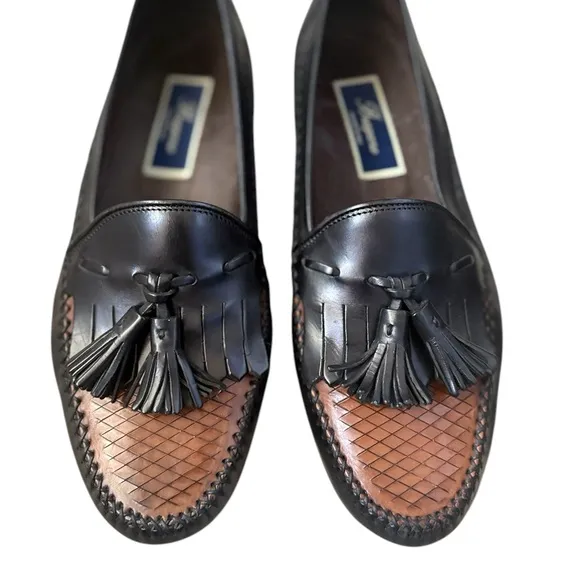 Bragano Crafted in Italy Leather Tassel Loafers Black/Brown Size 9