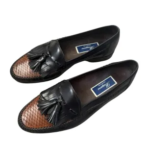 Bragano Crafted in Italy Leather Tassel Loafers Black/Brown Size 9