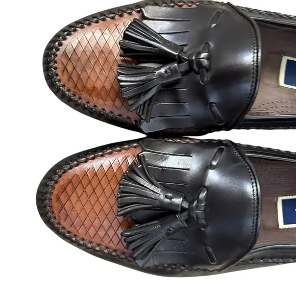 Bragano Crafted in Italy Leather Tassel Loafers Black/Brown Size 9