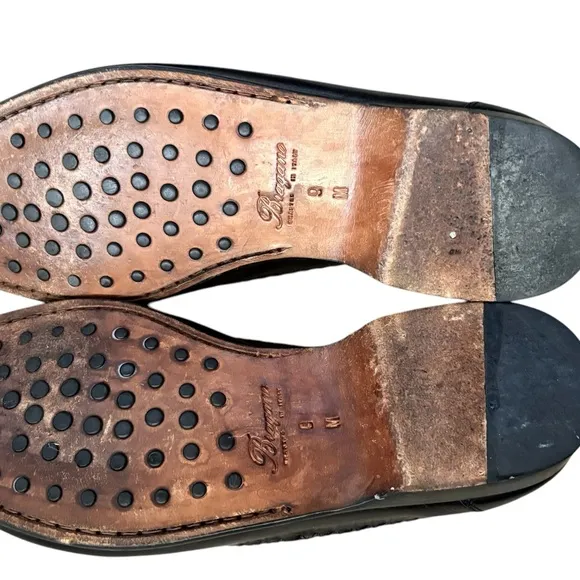 Bragano Crafted in Italy Leather Tassel Loafers Black/Brown Size 9