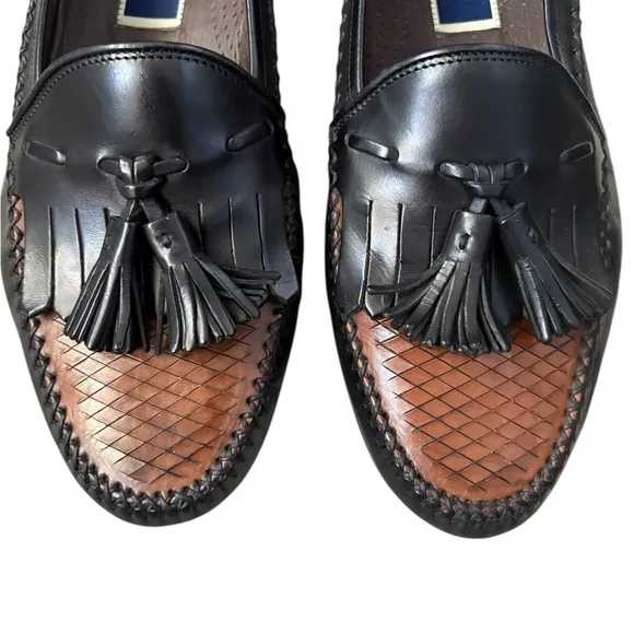 Bragano Crafted in Italy Leather Tassel Loafers Black/Brown Size 9