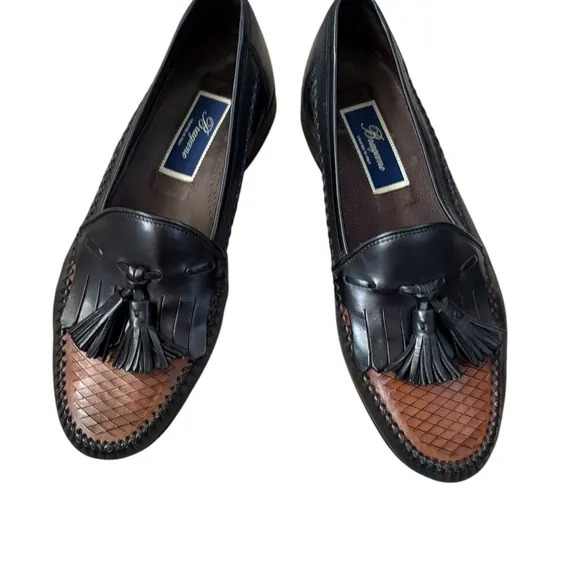 Bragano Crafted in Italy Leather Tassel Loafers Black/Brown Size 9