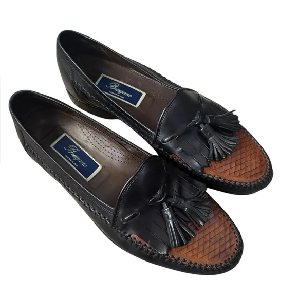Bragano Crafted in Italy Leather Tassel Loafers Black/Brown Size 9