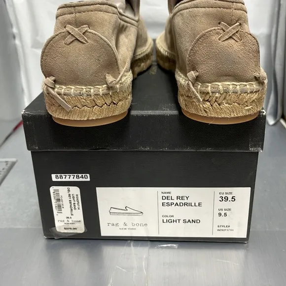 Brand new Rag And Bone Del Rey suede espadrille flat light Sand 9.5