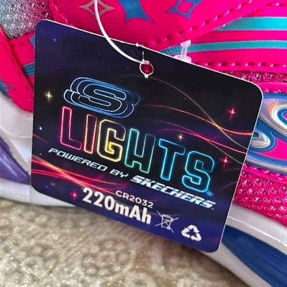 Brand New Skechers S-Lights Powered Girls Slip On Hot Pink Shimmer Sneakers