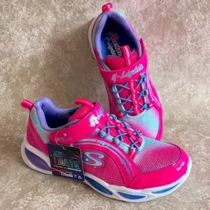 Brand New Skechers S-Lights Powered Girls Slip On Hot Pink Shimmer Sneakers