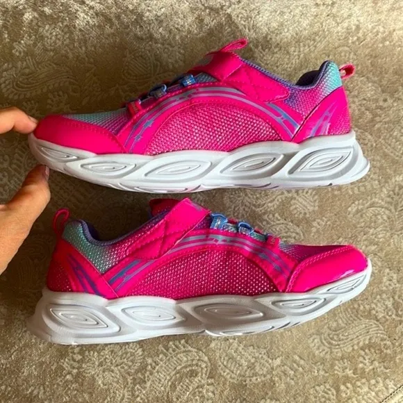 Brand New Skechers S-Lights Powered Girls Slip On Hot Pink Shimmer Sneakers