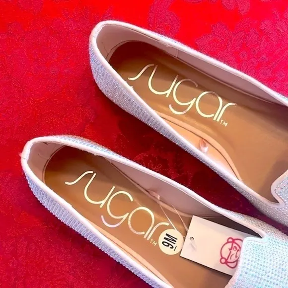Brand New Sugar Iridescent Beaded Pointed Toe Slip On Flats Dressy Loafers