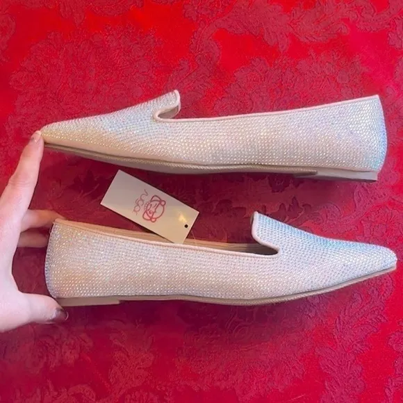 Brand New Sugar Iridescent Beaded Pointed Toe Slip On Flats Dressy Loafers