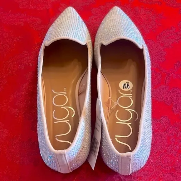 Brand New Sugar Iridescent Beaded Pointed Toe Slip On Flats Dressy Loafers