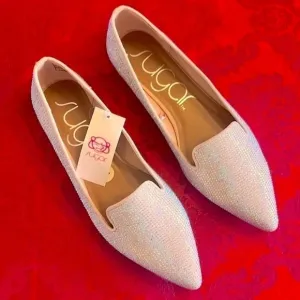 Brand New Sugar Iridescent Beaded Pointed Toe Slip On Flats Dressy Loafers
