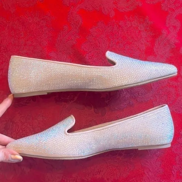 Brand New Sugar Iridescent Beaded Pointed Toe Slip On Flats Dressy Loafers