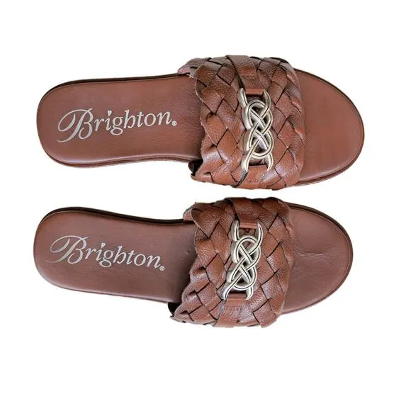 Brighton Cate Comfort Sandals Size 7 Cognac Brown Slides MSRP $260