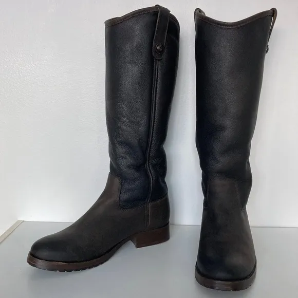 Brown FRYE Melissa Button Shearling Lined Leather Boots 6.5