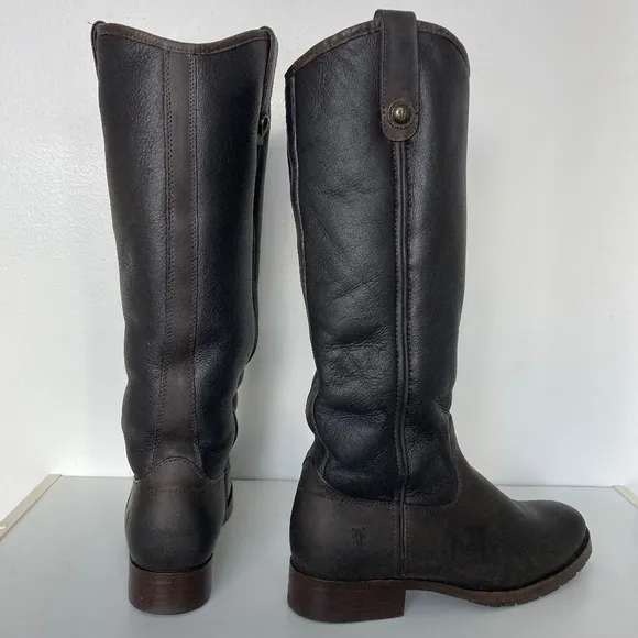 Brown FRYE Melissa Button Shearling Lined Leather Boots 6.5