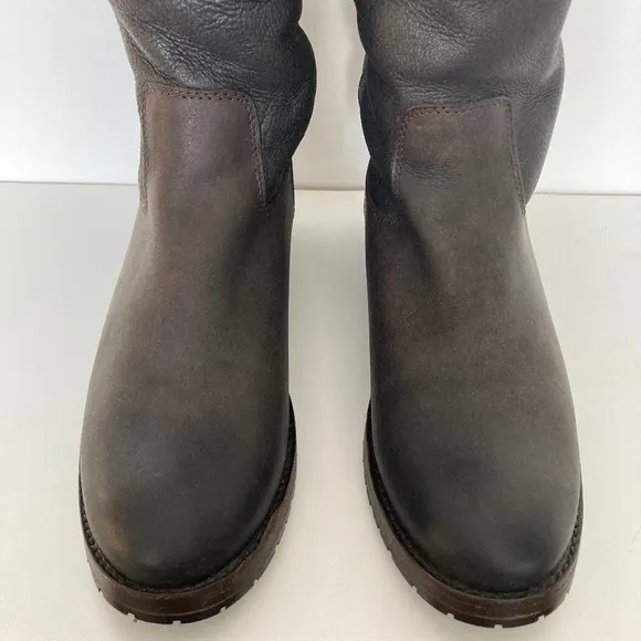 Brown FRYE Melissa Button Shearling Lined Leather Boots 6.5