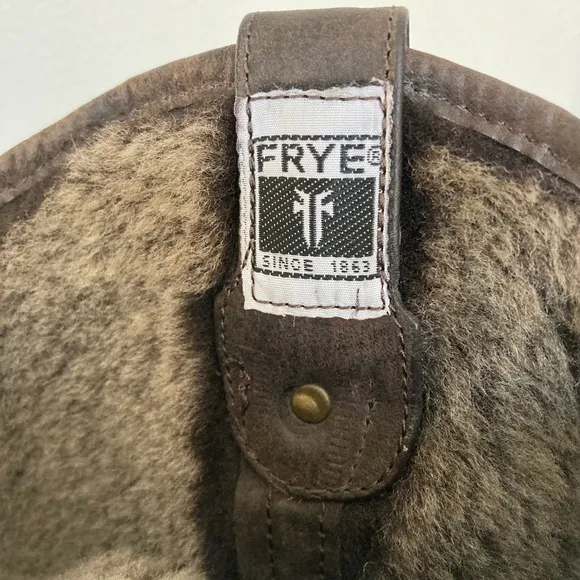 Brown FRYE Melissa Button Shearling Lined Leather Boots 6.5