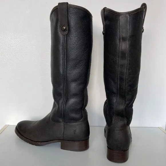 Brown FRYE Melissa Button Shearling Lined Leather Boots 6.5