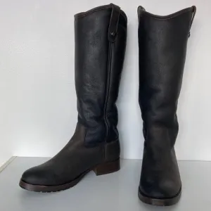 Brown FRYE Melissa Button Shearling Lined Leather Boots 6.5