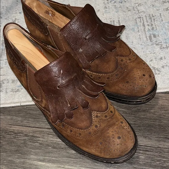 Brown Leather Brogue wingtip kiltie Loafers with Fringe