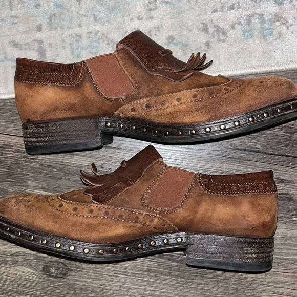 Brown Leather Brogue wingtip kiltie Loafers with Fringe