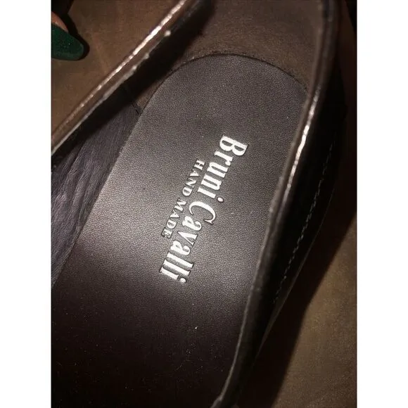 Bruni Cavalli Hand Made Leather Loafers Mens US 8.5 Turkey 39 Jewel Stud Brown