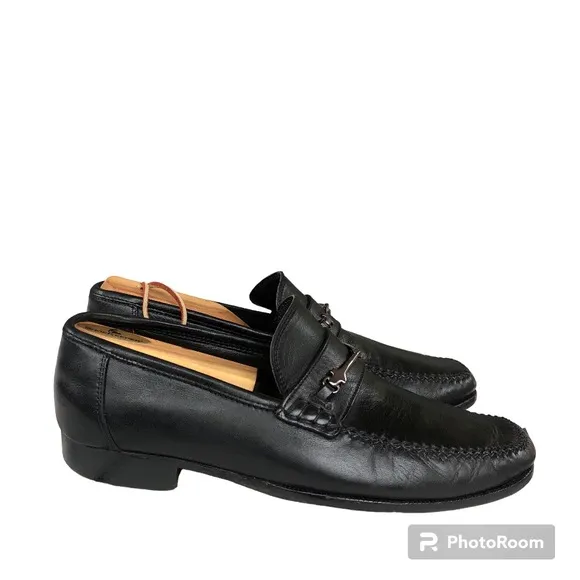 Bruno Magli  Black Leather Loafers Metallic Accents Made in Italy Men’s