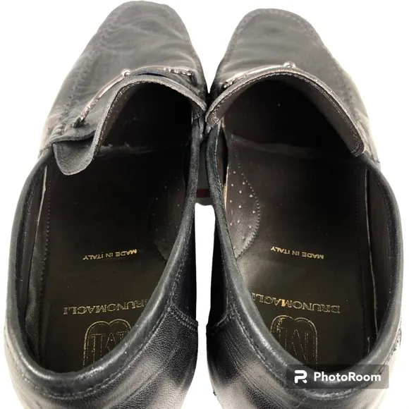 Bruno Magli  Black Leather Loafers Metallic Accents Made in Italy Men’s