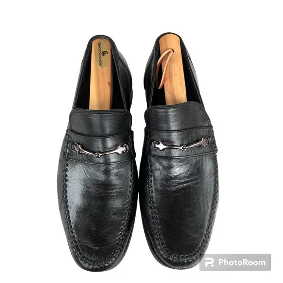 Bruno Magli  Black Leather Loafers Metallic Accents Made in Italy Men’s