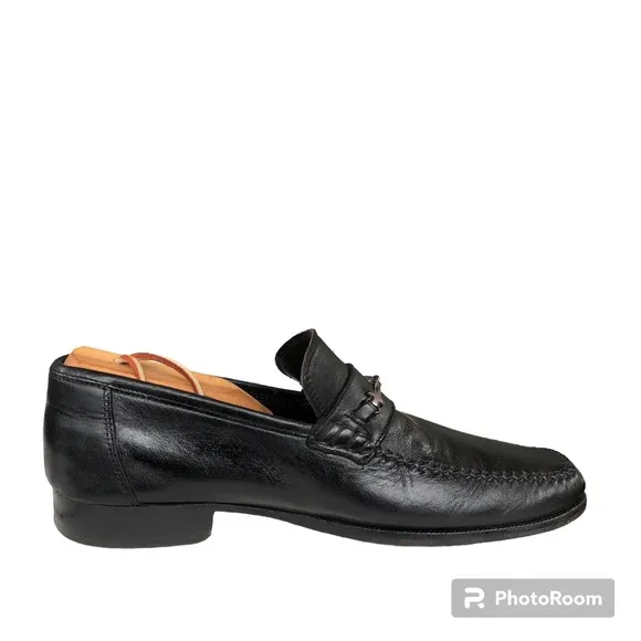 Bruno Magli  Black Leather Loafers Metallic Accents Made in Italy Men’s