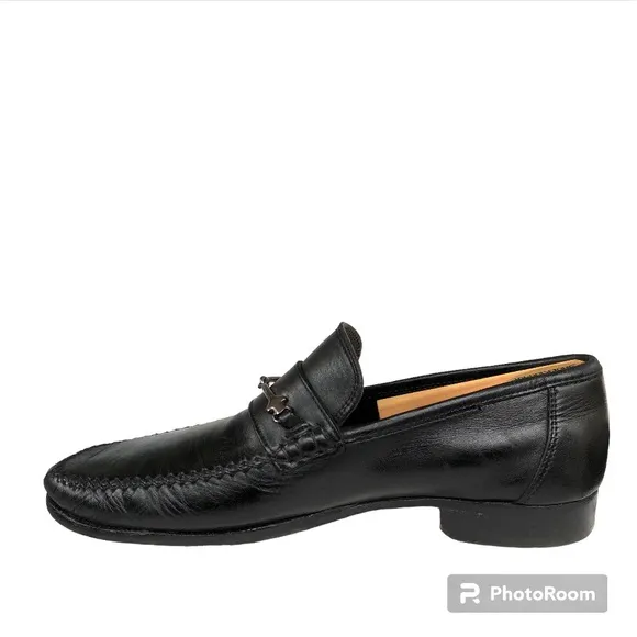 Bruno Magli  Black Leather Loafers Metallic Accents Made in Italy Men’s