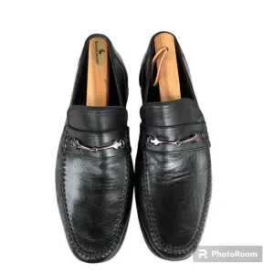 Bruno Magli  Black Leather Loafers Metallic Accents Made in Italy Men’s