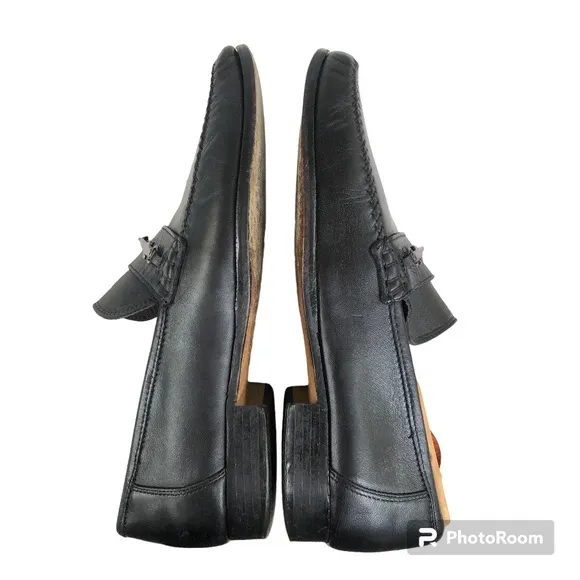 Bruno Magli  Black Leather Loafers Metallic Accents Made in Italy Men’s