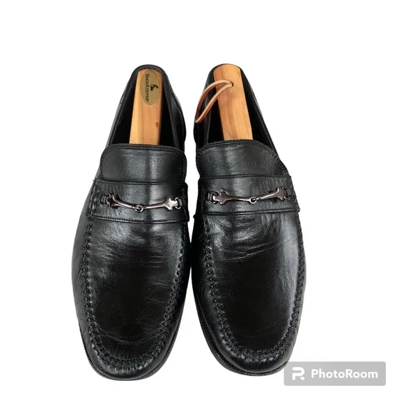 Bruno Magli  Black Leather Loafers Metallic Accents Made in Italy Men’s