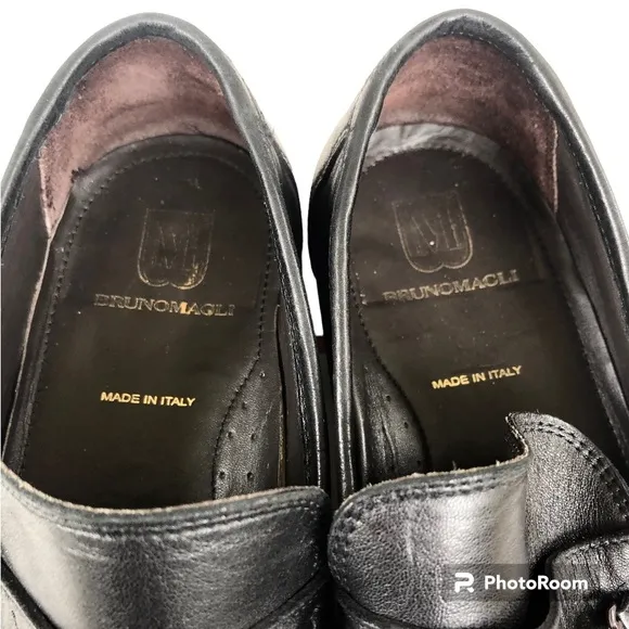 Bruno Magli  Black Leather Loafers Metallic Accents Made in Italy Men’s