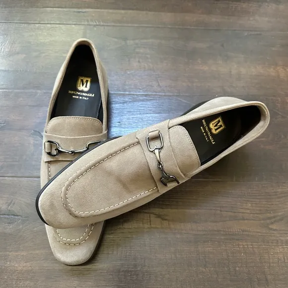 Bruno Magli Tan Suede Loafers with Horsebit Detail