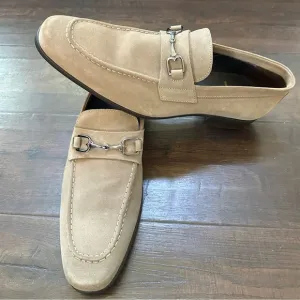 Bruno Magli Tan Suede Loafers with Horsebit Detail