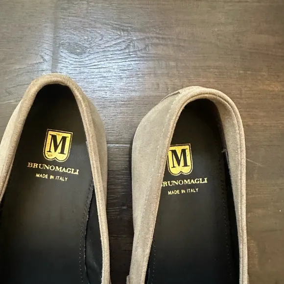 Bruno Magli Tan Suede Loafers with Horsebit Detail