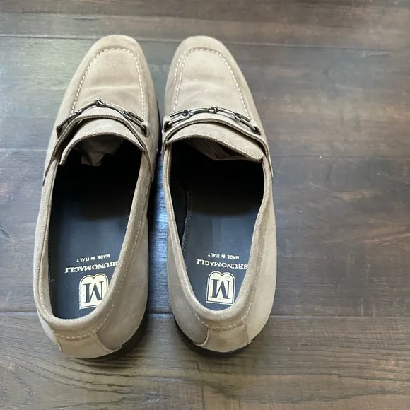 Bruno Magli Tan Suede Loafers with Horsebit Detail