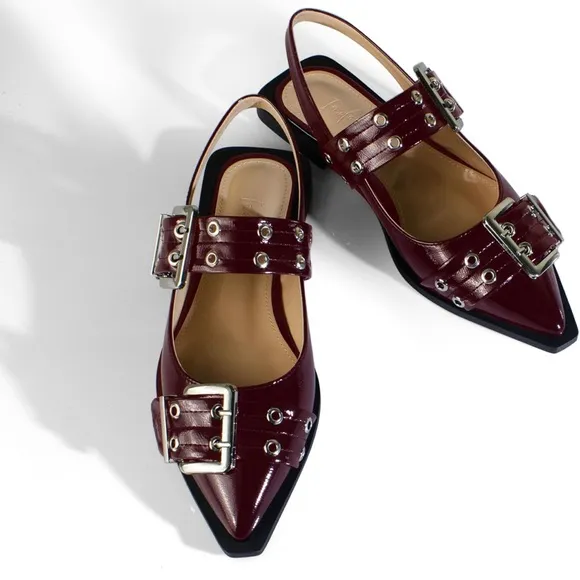 Buckle Flats Pointed Toe Eyelet Slingback Flats Fashion Grommet Ballet Flats