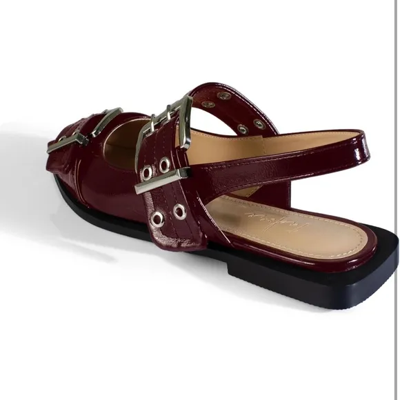 Buckle Flats Pointed Toe Eyelet Slingback Flats Fashion Grommet Ballet Flats