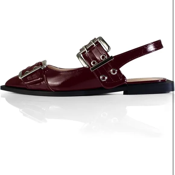 Buckle Flats Pointed Toe Eyelet Slingback Flats Fashion Grommet Ballet Flats