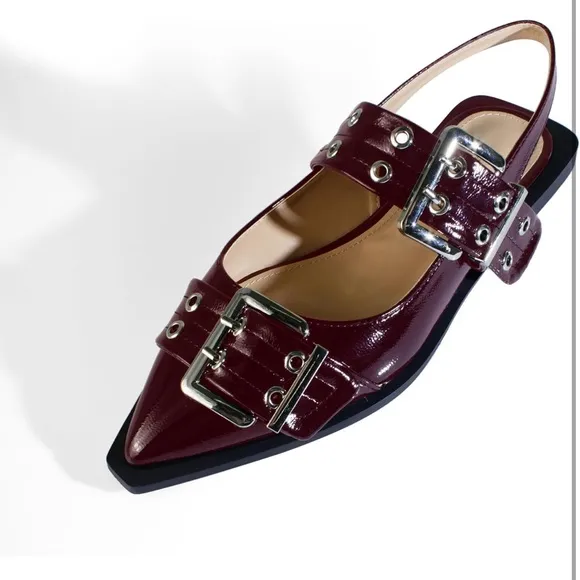 Buckle Flats Pointed Toe Eyelet Slingback Flats Fashion Grommet Ballet Flats