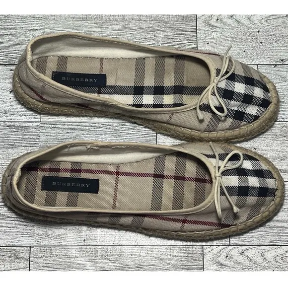Burberry Flat Espadrilles Canvas Plaid Loafer Flat Shoes Size 36EUR 5.5US