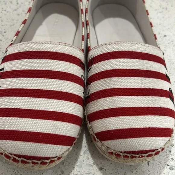 Burberry Kids Red and White Striped Slip On Espadrilles with Burberry Logo - 34