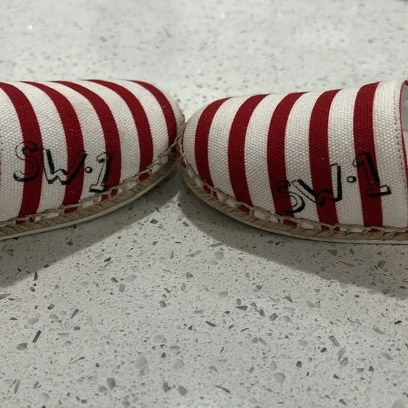 Burberry Kids Red and White Striped Slip On Espadrilles with Burberry Logo - 34