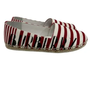 Burberry Kids Red and White Striped Slip On Espadrilles with Burberry Logo - 34